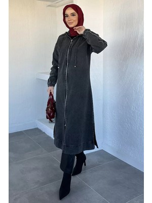 Julude Kapüşonlu Fermuarlı Tesettür Kap P-00020595