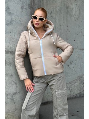 Modanı Seç Bej Su Geçirmez Kapüşonlu Şişme Mont