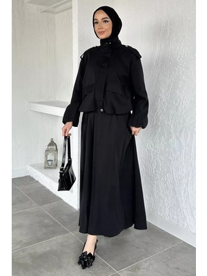 Julude Gülseli Astarlı Ceket Etek Tesettür Ikili Takım P-00020683