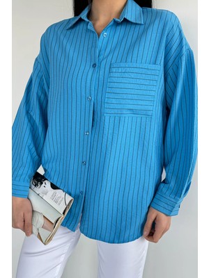 Gülseli Kadın Çizgi Desenli Salaş Gömlek P-00020570