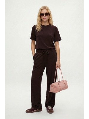 Ritnice Kadın Elix Modal Touch Bisiklet Yaka Bel Lastikli Cepli Kahverengi Alt Üst Takım