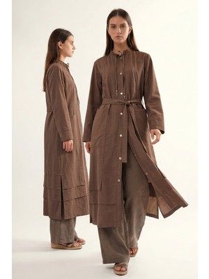 Ceremony Yakası Bağcıklı Önden Çıtçıt Detay Safari Kap Ceket 811 Kahverengi