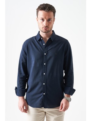 Tena Erkek Lacivert Uzun Kol Basic Pamuk Flam Regular Gömlek