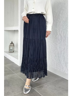 Julude Bel Lastikli Desenli Şifon Tesettür Etek P-00020609