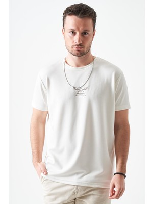 Tena Erkek Ekru Bisiklet Yaka Casual  Baskılı Modal Tişört