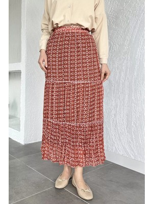Julude Bel Lastikli Desenli Şifon Tesettür Etek P-00020609