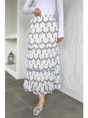 Julude Bel Lastikli Desenli Şifon Tesettür Etek P-00020609