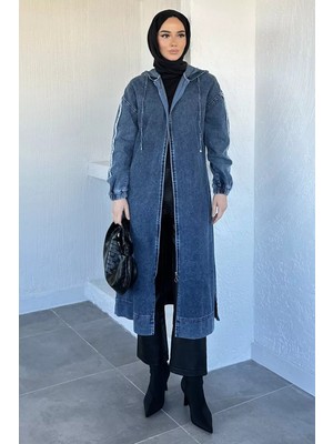 Julude Kapüşonlu Fermuarlı Tesettür Kap P-00020595