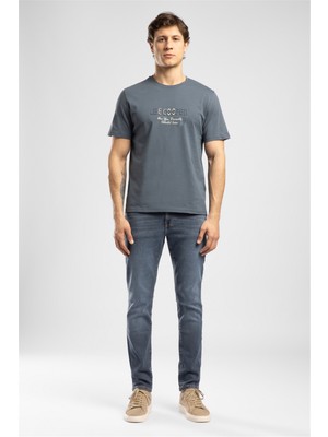 Lee Cooper Desavy Erkek Regular Fit %100 Pamuk Baskılı Bisiklet Yaka T-Shirt İndigo