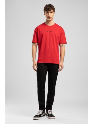 Lee Cooper Aylex Erkek Loose %100 Pamuk Baskılı Bisiklet Yaka T-Shirt Kırmızı