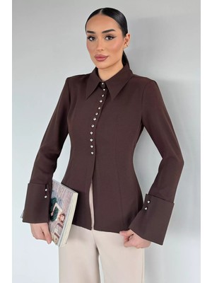 Gülseli Kadın Kol Katlamalı Düğme Detaylı Gömlek P-00020567