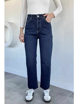 Gülseli Kadın Yüksek Bel Kesik Paça Jean Kot Pantolon P-00019651