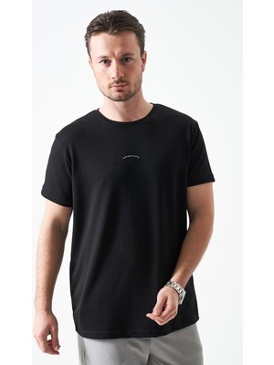 Tena Erkek Siyah Bisiklet Yaka Made With  Baskılı Modal Tişört