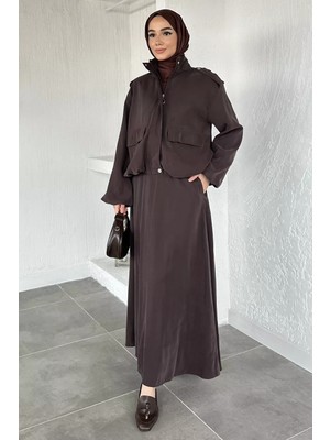 Julude Gülseli Astarlı Ceket Etek Tesettür Ikili Takım P-00020683