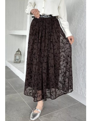 Julude Flok Baskılı Kemerli Tesettür Etek P-00020591