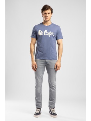 Lee Cooper LONDONLOGO Erkek Regular Fit %100 Pamuk Baskılı Bisiklet Yaka T-Shirt Koyu Mavi