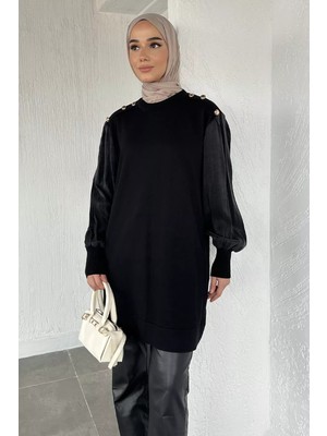 Julude Gülseli Bisiklet Yaka Düğme Detaylı Tesettür Triko Tunik P-00020678