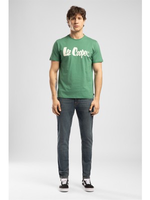 Lee Cooper LONDONLOGO Erkek Regular Fit %100 Pamuk Baskılı Bisiklet Yaka T-Shirt Yeşil