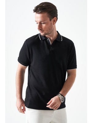 Tena Erkek Siyah Ayaklı Çıtçıtlı Yaka Pike Modal Tişört