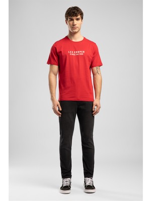 Lee Cooper Ansel Erkek Regular Fit %100 Pamuk Baskılı Bisiklet Yaka T-Shirt Kırmızı