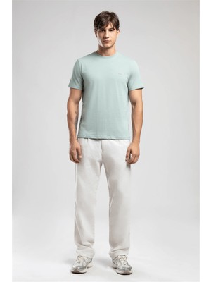 Lee Cooper Logos Erkek Regular Fit %100 Pamuk Baskılı Bisiklet Yaka T-Shirt Yeşil