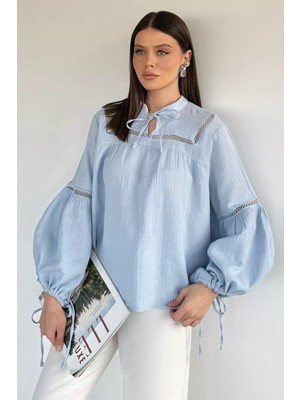 Gülseli Kadın Kol Bağcıklı Güpürlü Bluz P-00020572