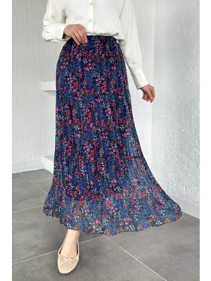 Julude Bel Lastikli Desenli Şifon Tesettür Etek P-00020609