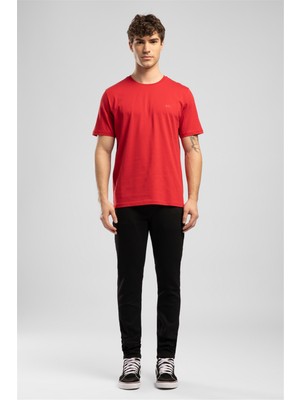 Lee Cooper Logos Erkek Regular Fit %100 Pamuk Baskılı Bisiklet Yaka T-Shirt Kırmızı