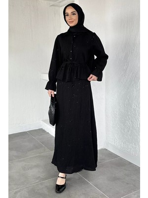 Julude Fırfırlı Pullu Gömlek Etek Tesettür Ikili Takım P-00020718