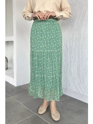 Julude Bel Lastikli Desenli Şifon Tesettür Etek P-00020609