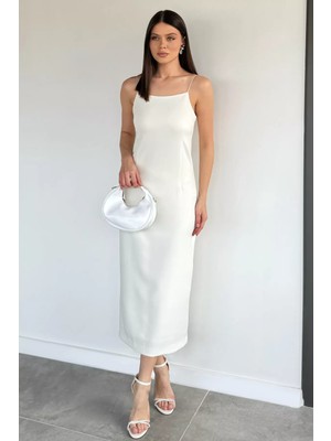 Gülseli Kadın Askılı Yırtmaç Detaylı Elbise P-00020559