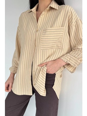 Gülseli Kadın Çizgi Desenli Salaş Gömlek P-00020570