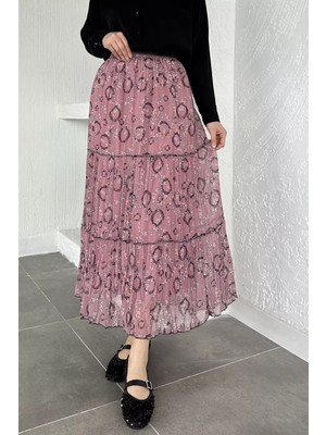 Julude Bel Lastikli Desenli Şifon Tesettür Etek P-00020609