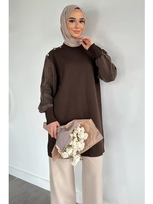 Julude Gülseli Bisiklet Yaka Düğme Detaylı Tesettür Triko Tunik P-00020678