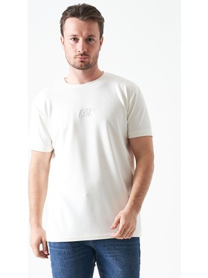 Tena Erkek Ekru Bisiklet Yaka Origami Ayı  Baskılı Modal Tişört