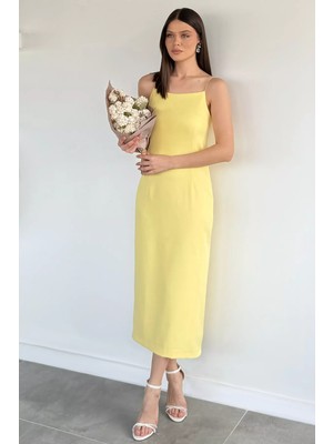 Gülseli Kadın Askılı Yırtmaç Detaylı Elbise P-00020559