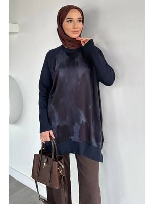 Julude Gülseli Yan Fermuar Detaylı Ipek Kübra Kumaş Tesettür Triko Tunik P-00020680