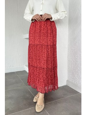 Julude Bel Lastikli Desenli Şifon Tesettür Etek P-00020609