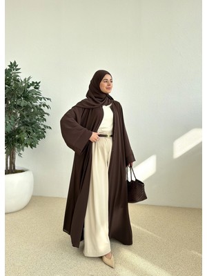 Moda Aksa 001 Düğmeli Şifon Abaya Kahve