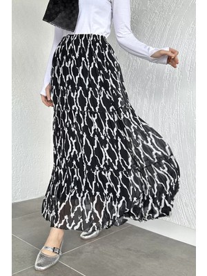 Julude Bel Lastikli Desenli Şifon Tesettür Etek P-00020609