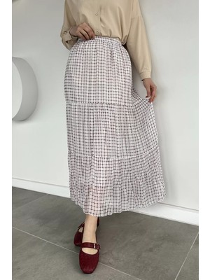 Julude Bel Lastikli Desenli Şifon Tesettür Etek P-00020609