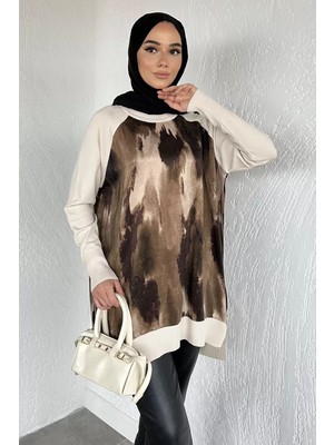 Julude Gülseli Yan Fermuar Detaylı Ipek Kübra Kumaş Tesettür Triko Tunik P-00020680