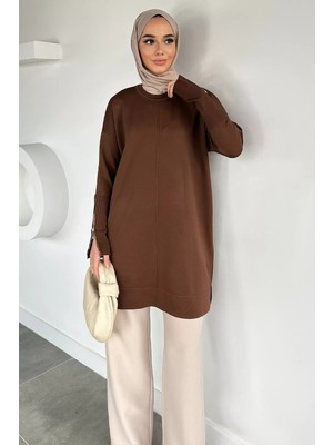 Julude Gülseli Kol Fermuar Detaylı Tesettür Triko Tunik P-00020679