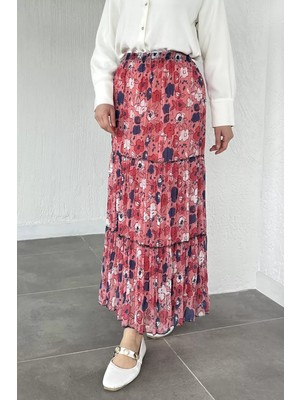 Julude Bel Lastikli Desenli Şifon Tesettür Etek P-00020609