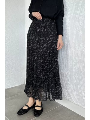 Julude Bel Lastikli Desenli Şifon Tesettür Etek P-00020609