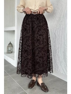 Julude Flok Baskılı Kemerli Tesettür Etek P-00020611