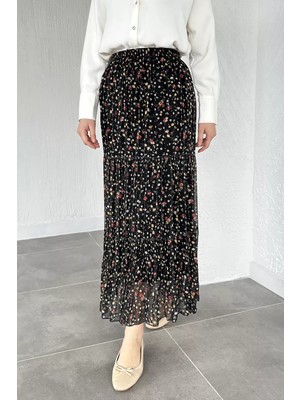 Julude Bel Lastikli Desenli Şifon Tesettür Etek P-00020609