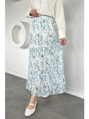 Julude Bel Lastikli Desenli Şifon Tesettür Etek P-00020609