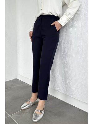 Julude Puane Bel Lastikli Yüksek Bel Tesettür Kumaş Pantolon P-00020578