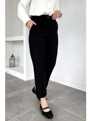 Julude Puane Bel Lastikli Yüksek Bel Tesettür Kumaş Pantolon P-00020578